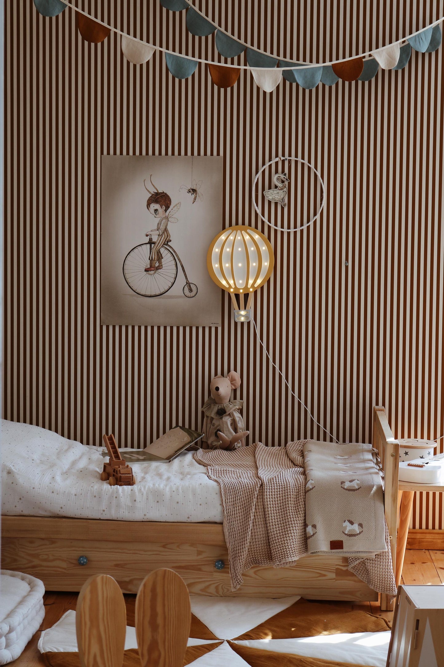 Wooden Hot Air Balloon Lamp Night Light Nursery Wall Decor Montessori Room Gift Adventurous Boy Little Traveler Retro Yellow Mustard Boys