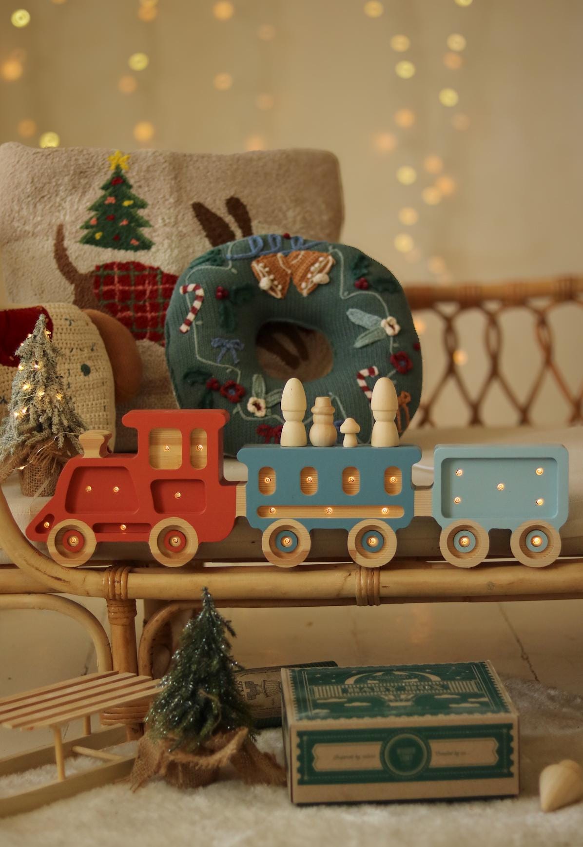 Holzeisenbahn-Nachtlicht für Kinder – Handgemachte Kinderzimmerlampe Babyzimmerbeleuchtung – Babyparty-Geschenk Personalisierte Deko Jungenzimmer Tschu-Tschu-Bahn