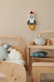 Wooden Space Ship Night Light Little Astronaut Kids Room Space Theme White Lamp Explorer Personalized Decor Cosmic Rocket Boys Room Galactic