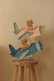 Holz Nachtlicht Retro Flugzeug Lampe Kinderzimmer Rosa Deko Handgemacht Reise & Abenteuer für Kinderzimmer Bär im Flugzeug Lampe Pilotenbär