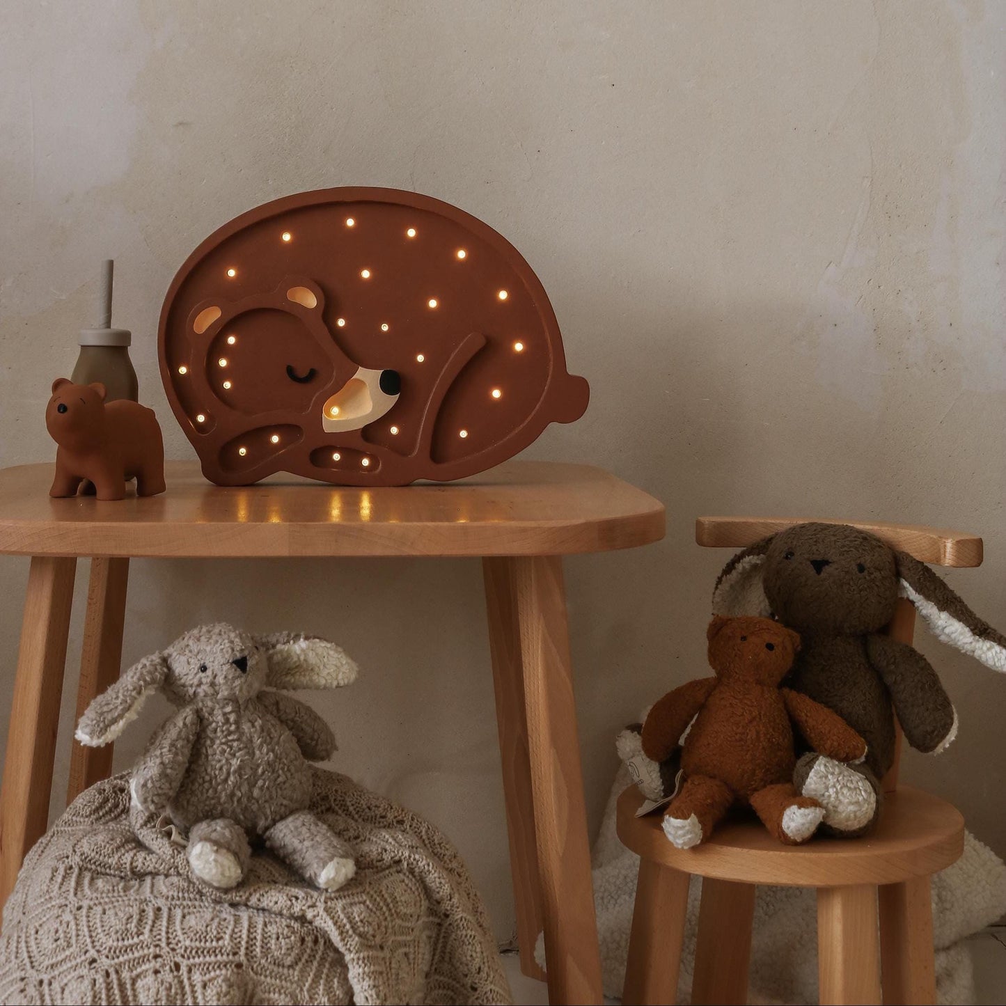 Wooden Bear Night Light Lamp Child’s Room Kids Room Forest Theme Handcrafted Gift for Baby Toddler Woodland Nursery Boys Decor Brown Natural