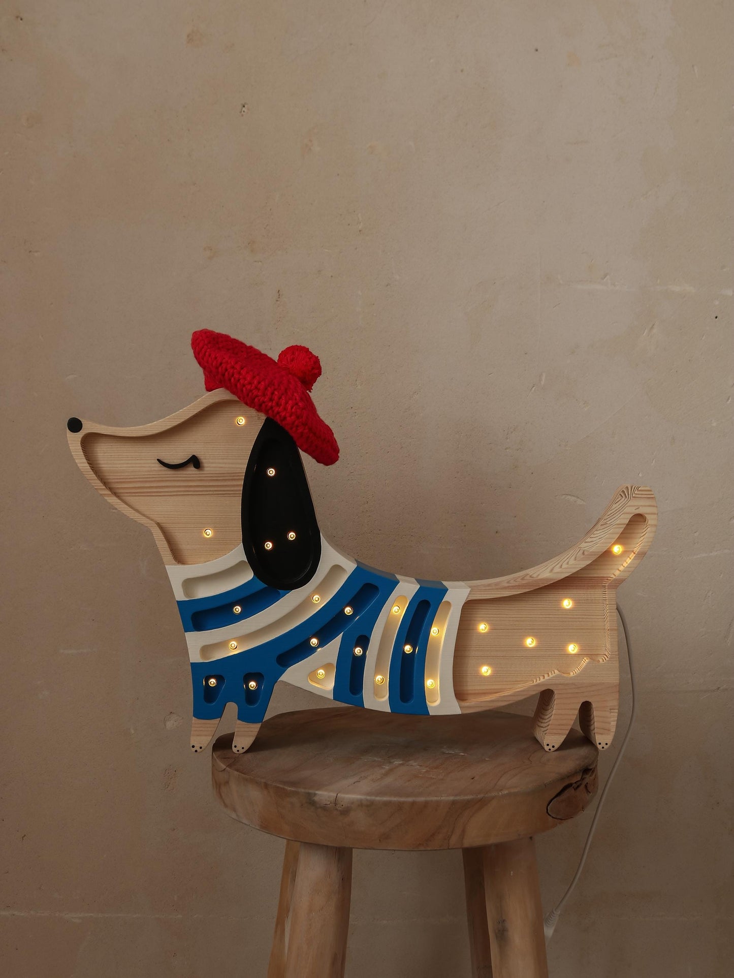 Nachtlicht Hund Holz – Dackel Lampe für Kinderzimmer | Französischer Stil Babyzimmer Deko | Handgemachte Welpen Nachtlampe Hundeliebhaber Geschenk Frankreich Liebhaber