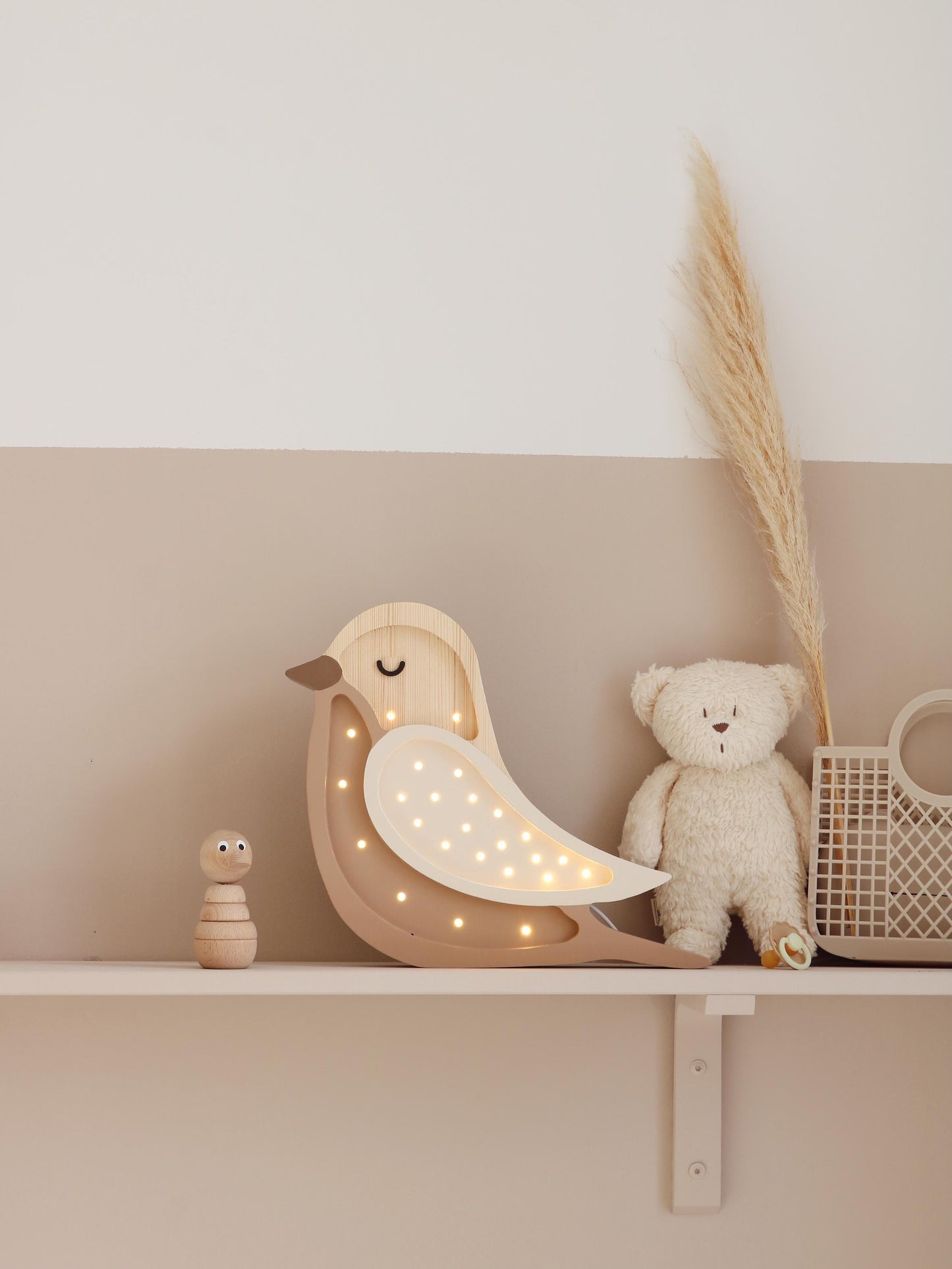 Hölzerne Vogelnachtlichtlampe für Mädchenzimmer Nachttischlampe und Wanddekoration Kinderzimmerlicht Boho Vogel Cappuccino Babypartygeschenk