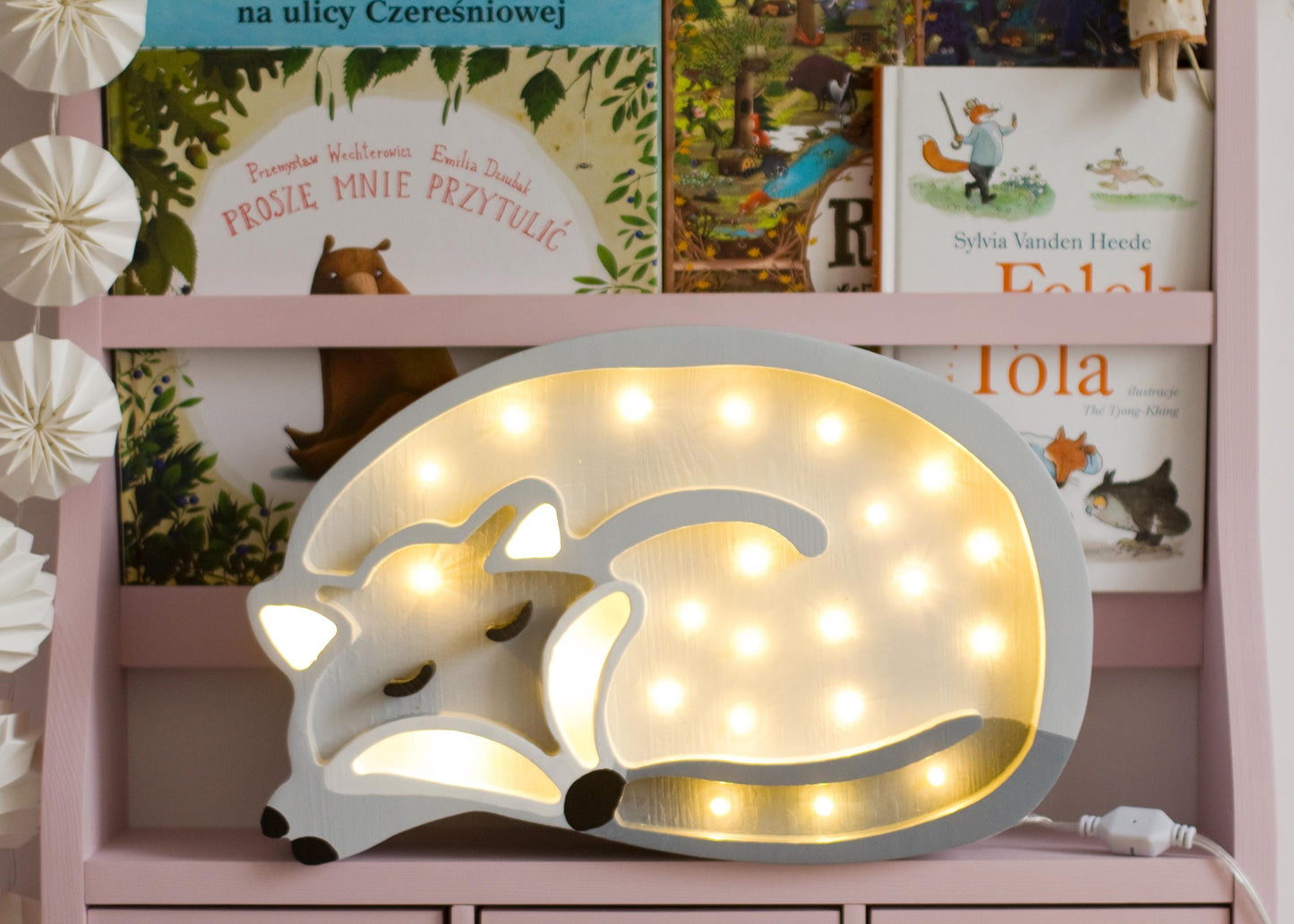 Wooden Wolf Night Light – Forest Decor for Kids' Room – Handmade LED Lamp – Woodland Theme – Little Lights Wolf Unique Baby Gift Boys Room
