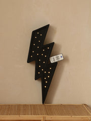 Nachtlicht aus Holz mit Blitzmotiv, Zimmerdeko für Teenager, Lampe für Kleinkinder, schwarzes Blitz-Thema, Geschenk für Jungen, Superhelden Pop Art Rock & Roll
