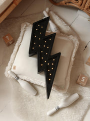 Nachtlicht aus Holz mit Blitzmotiv, Zimmerdeko für Teenager, Lampe für Kleinkinder, schwarzes Blitz-Thema, Geschenk für Jungen, Superhelden Pop Art Rock & Roll