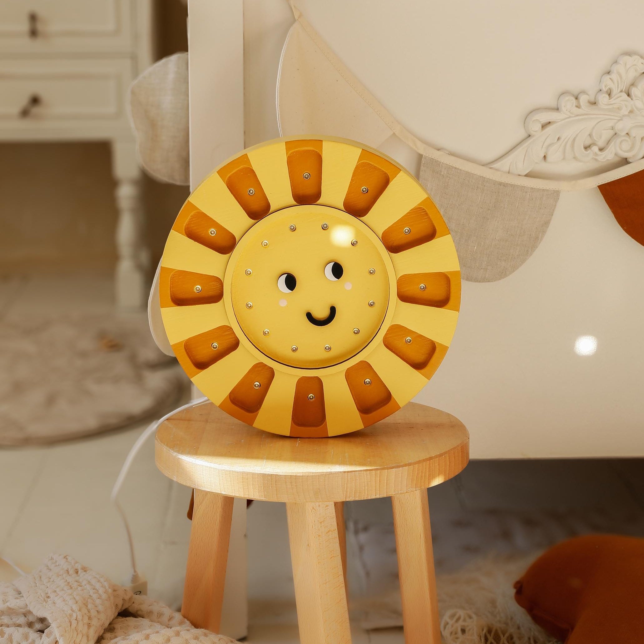 Wooden Sun Night Light – Handcrafted Nursery Lamp Baby Gift Children's Room Decor Sun Light for Kids Unique Baby Gift Sun Lamp Birthday Gift