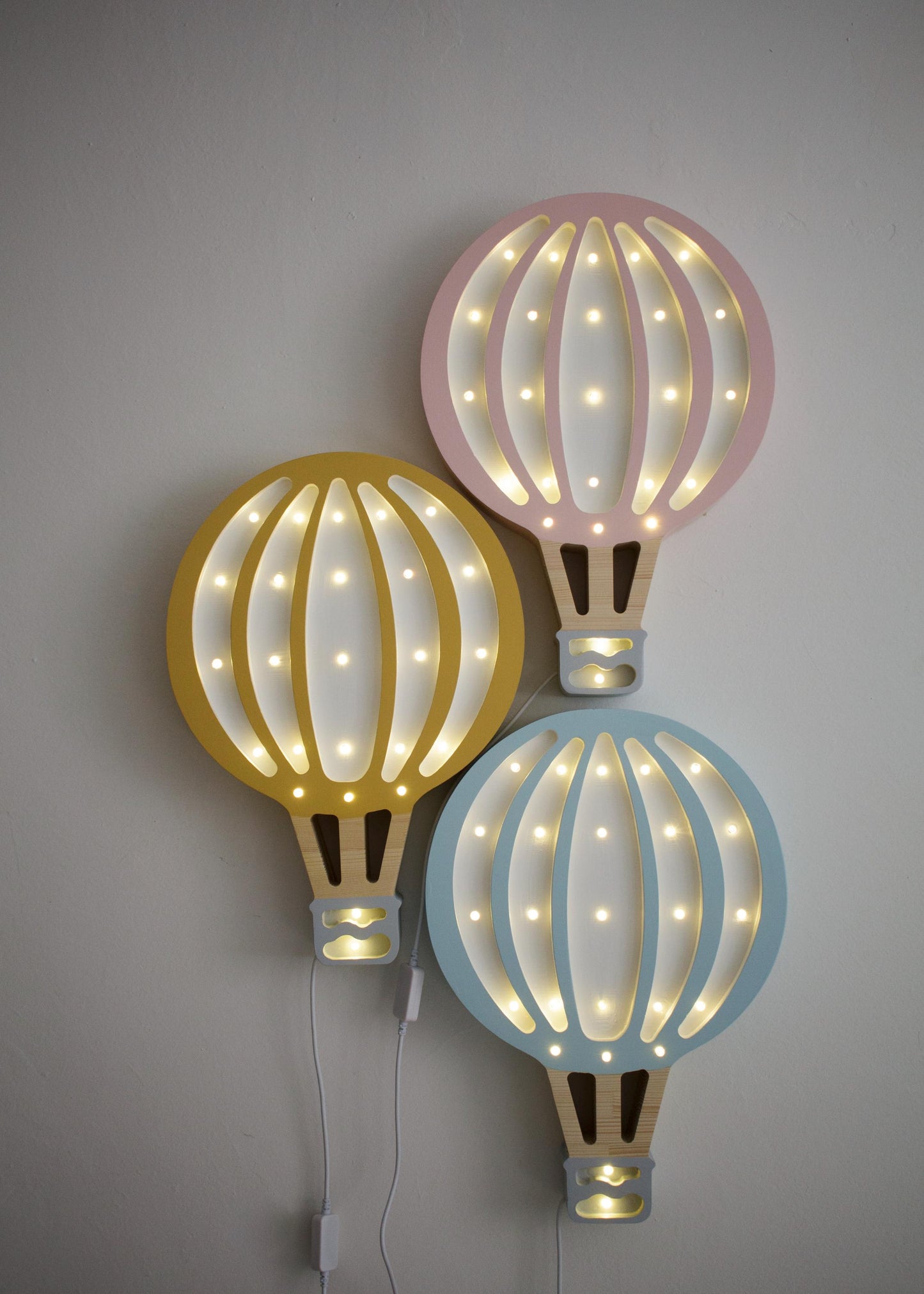 Wooden Hot Air Balloon Lamp Night Light Nursery Wall Decor Montessori Room Gift Adventurous Boy Little Traveler Retro Yellow Mustard Boys