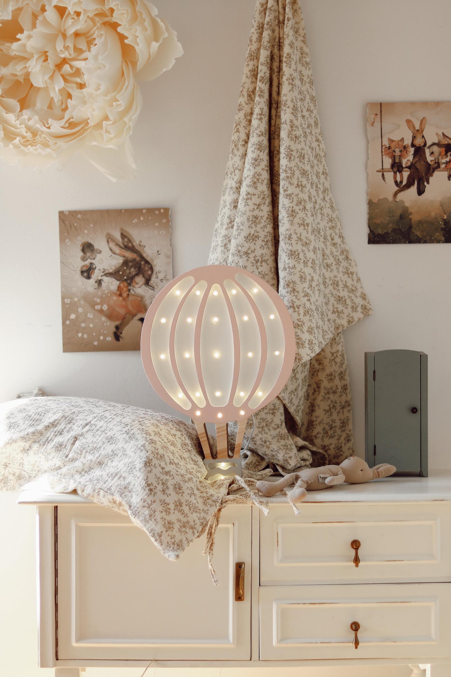 Heißluftballonlampe aus Holz, Nachtlicht, Kinderzimmer-Wanddeko, Montessori-Zimmer-Geschenk, Mädchen, Retro-Kinderzimmer, Rosa, Mädchen-Dekoration, Geburtstag, Zirkus