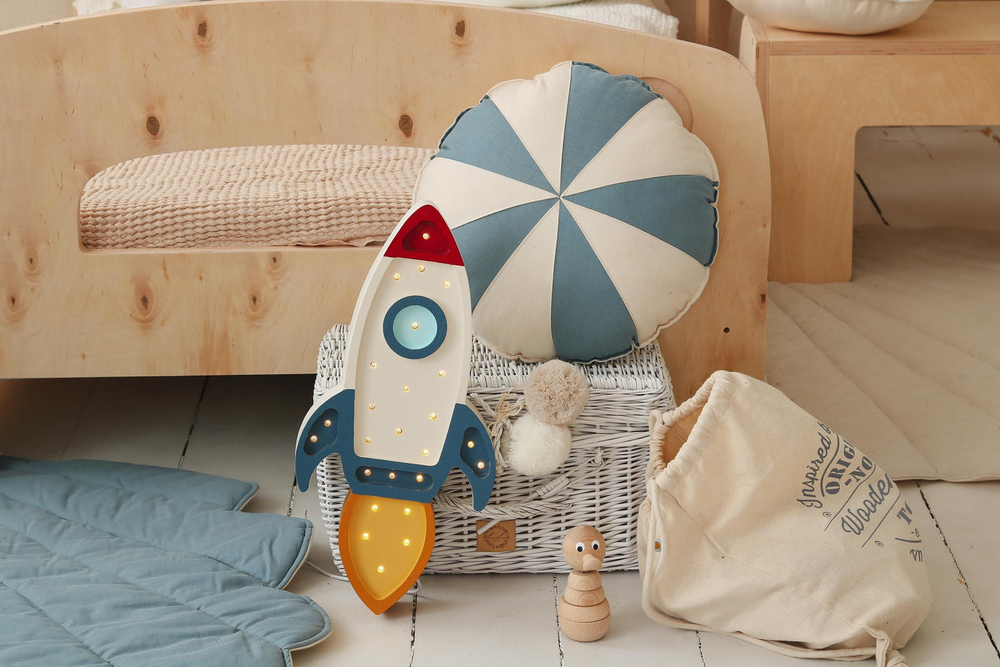 Wooden Space Ship Night Light Little Astronaut Kids Room Space Theme White Lamp Explorer Personalized Decor Cosmic Rocket Boys Room Galactic