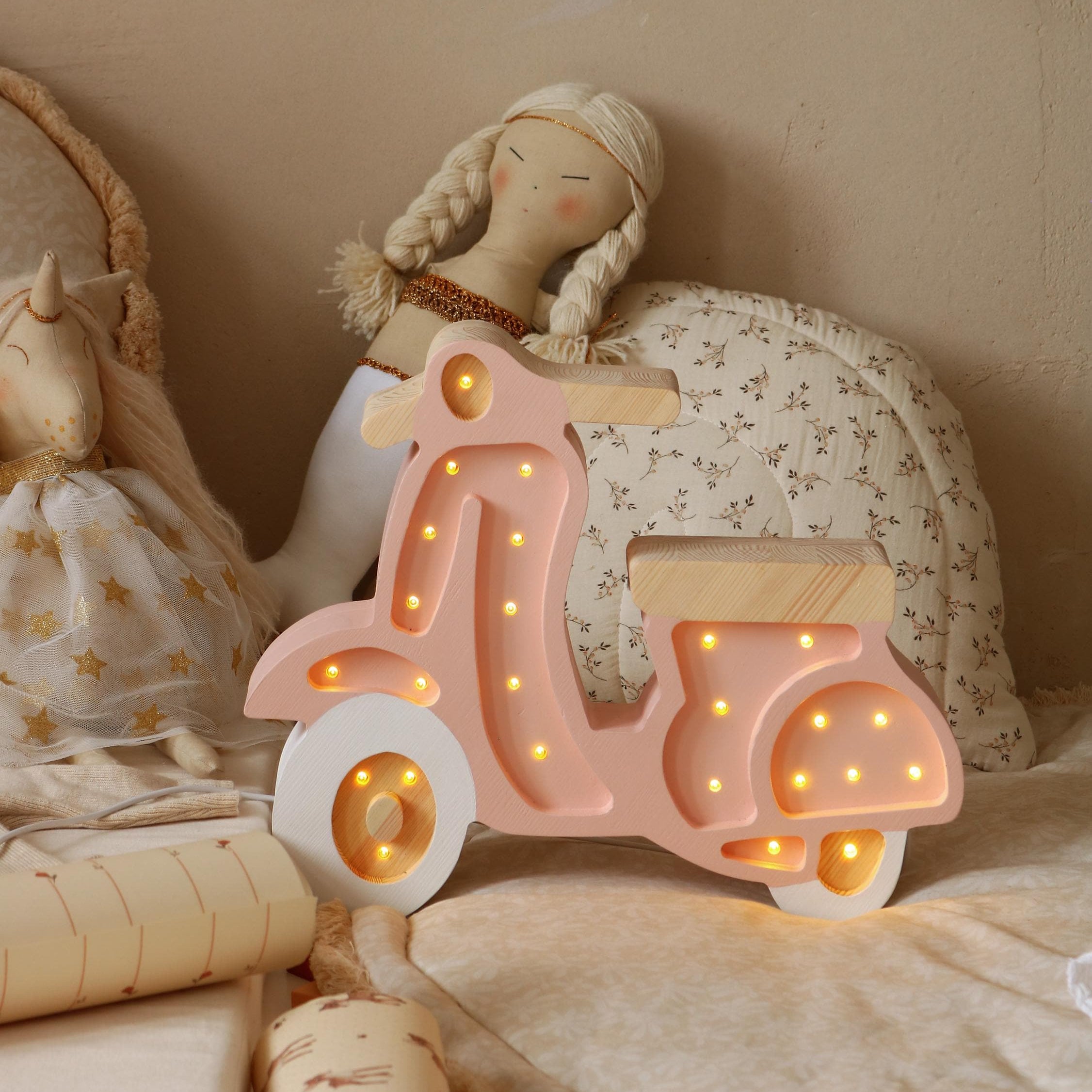 Adorable Scooter Lamp for Nursery Decor- Handmade Retro Adventure-Themed for Kids Room - Handcrafted Wooden Nursery Lamp Vespa Italy Lovers