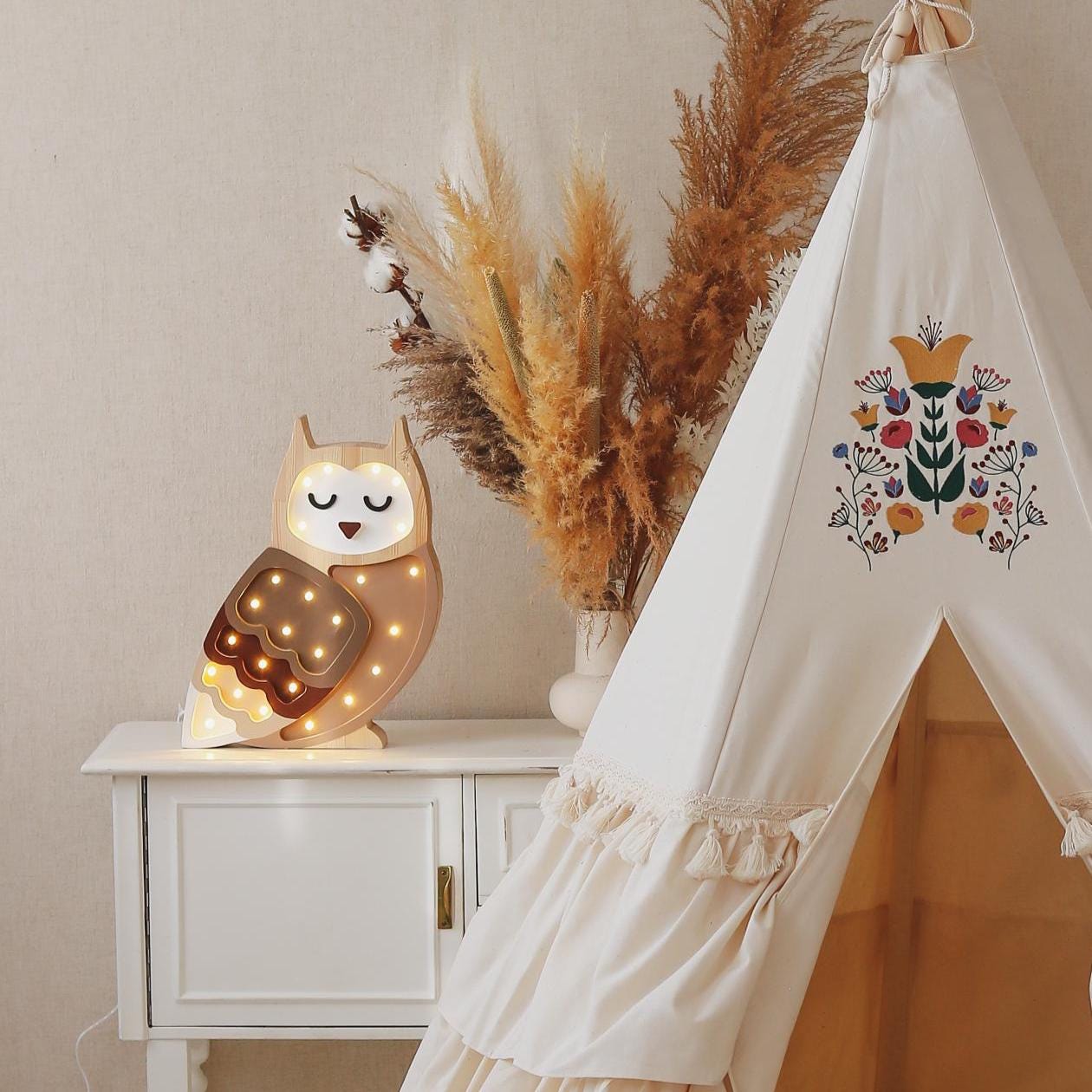 Adorable Owl Lamp for Nursery Decor - Handmade Woodland Theme Lighting for Kids Room - Handcrafted Wooden Nursery Lamp - Unique Baby Gift
