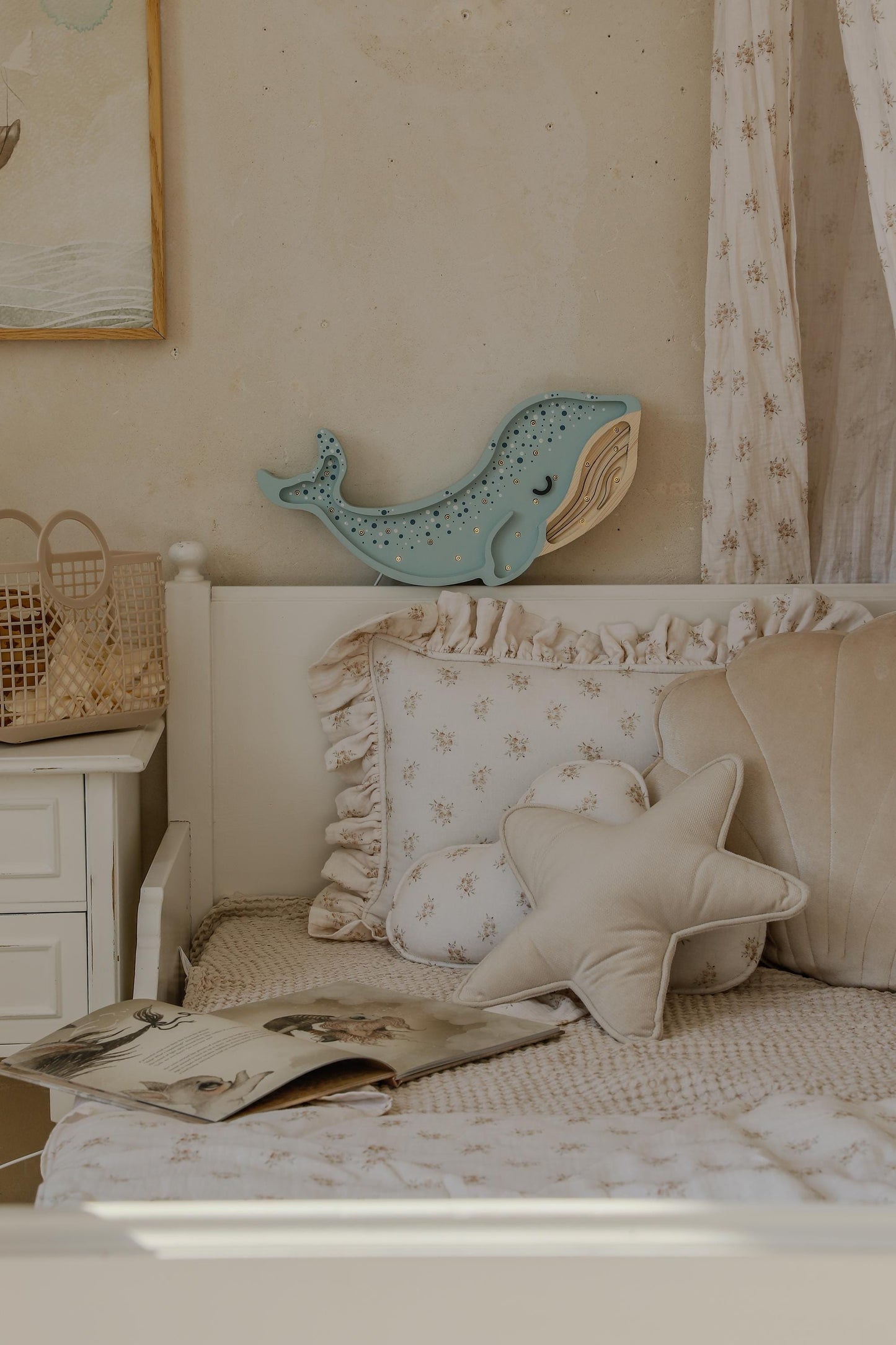 Wooden Whale Night Light Ocean Themed Nursery Lamp Coastal Baby Room Decor LED Bedside Lamp and Wall Light Sea Animal for Kids Nautical Gift