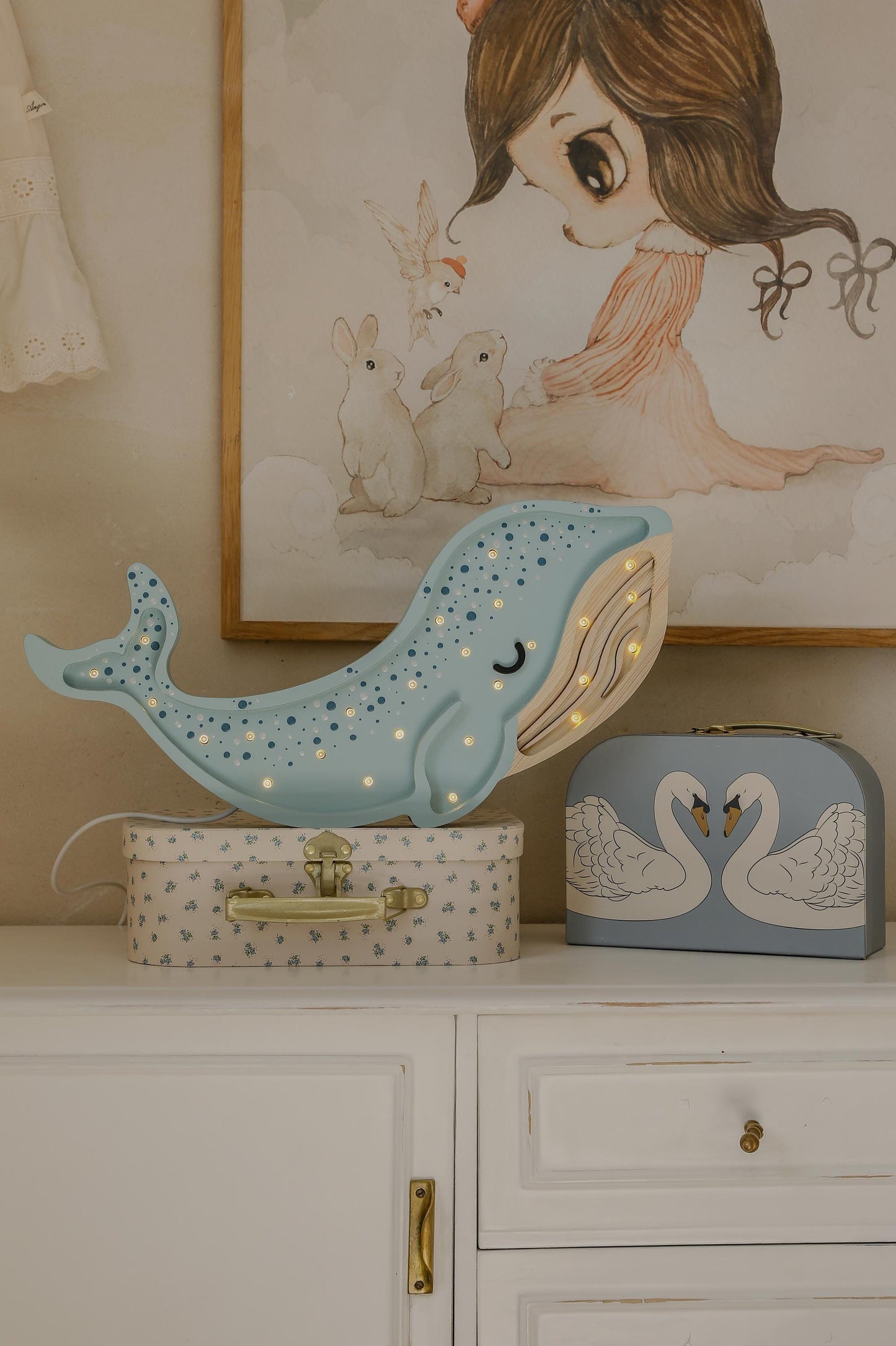 Wooden Whale Night Light Ocean Themed Nursery Lamp Coastal Baby Room Decor LED Bedside Lamp and Wall Light Sea Animal for Kids Nautical Gift
