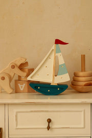 Wooden Sailboat Night Light Nautical Kids Room Decor Ocean Theme Lamp for Little Explorer Coastal Nursery Decoration Coastal Baby Room Decor
