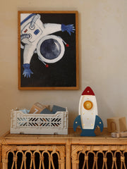 Holz-Weltraumraketen-Nachtlicht Kleiner Astronaut Kinderzimmer Weltraum-Thema Weiße Lampe Entdecker Weltraum-Abenteuer Deko Kosmischer Jungenzimmer Galaktisch