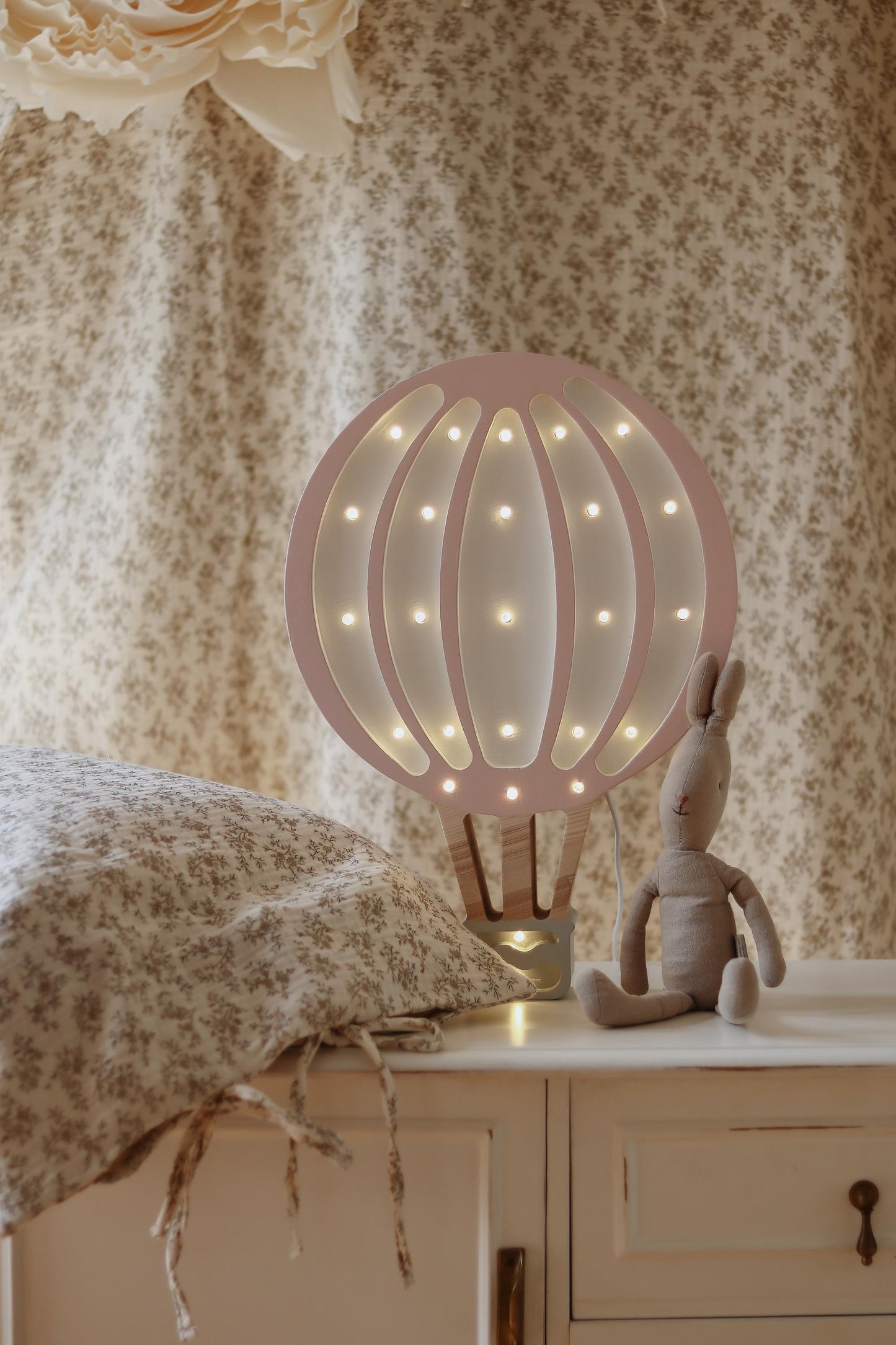Heißluftballonlampe aus Holz, Nachtlicht, Kinderzimmer-Wanddeko, Montessori-Zimmer-Geschenk, Mädchen, Retro-Kinderzimmer, Rosa, Mädchen-Dekoration, Geburtstag, Zirkus