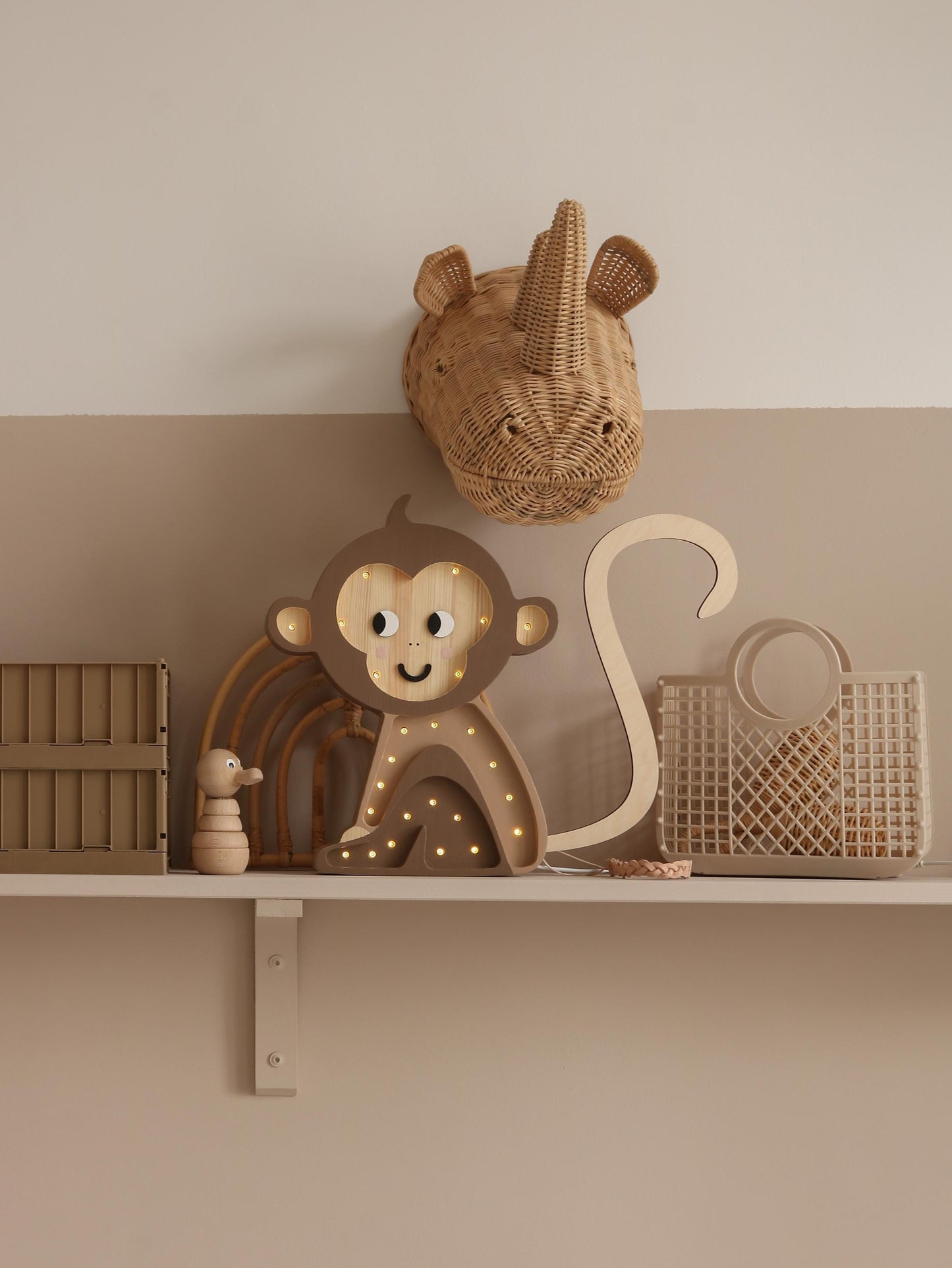 Wooden Monkey Night Light for Kids Jungle Safari Nursery Decor Handmade Lamp Baby Shower Gift Boys' Room Jungle Style Monkey Decoration Ape