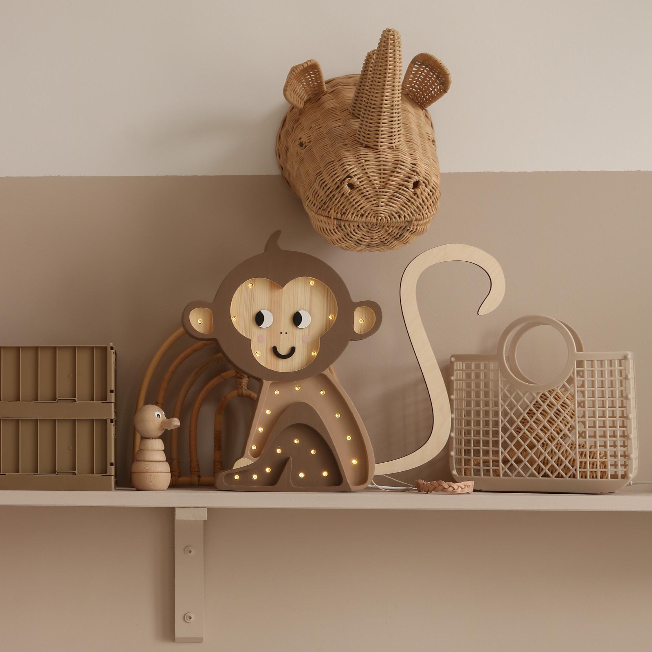 Nachtlicht aus Holz, Affe, für Kinderzimmer, Dschungel-Safari, handgefertigte Lampe, Babyparty-Geschenk, Jungenzimmer, Dschungel-Stil, Affen-Dekoration, Menschenaffe
