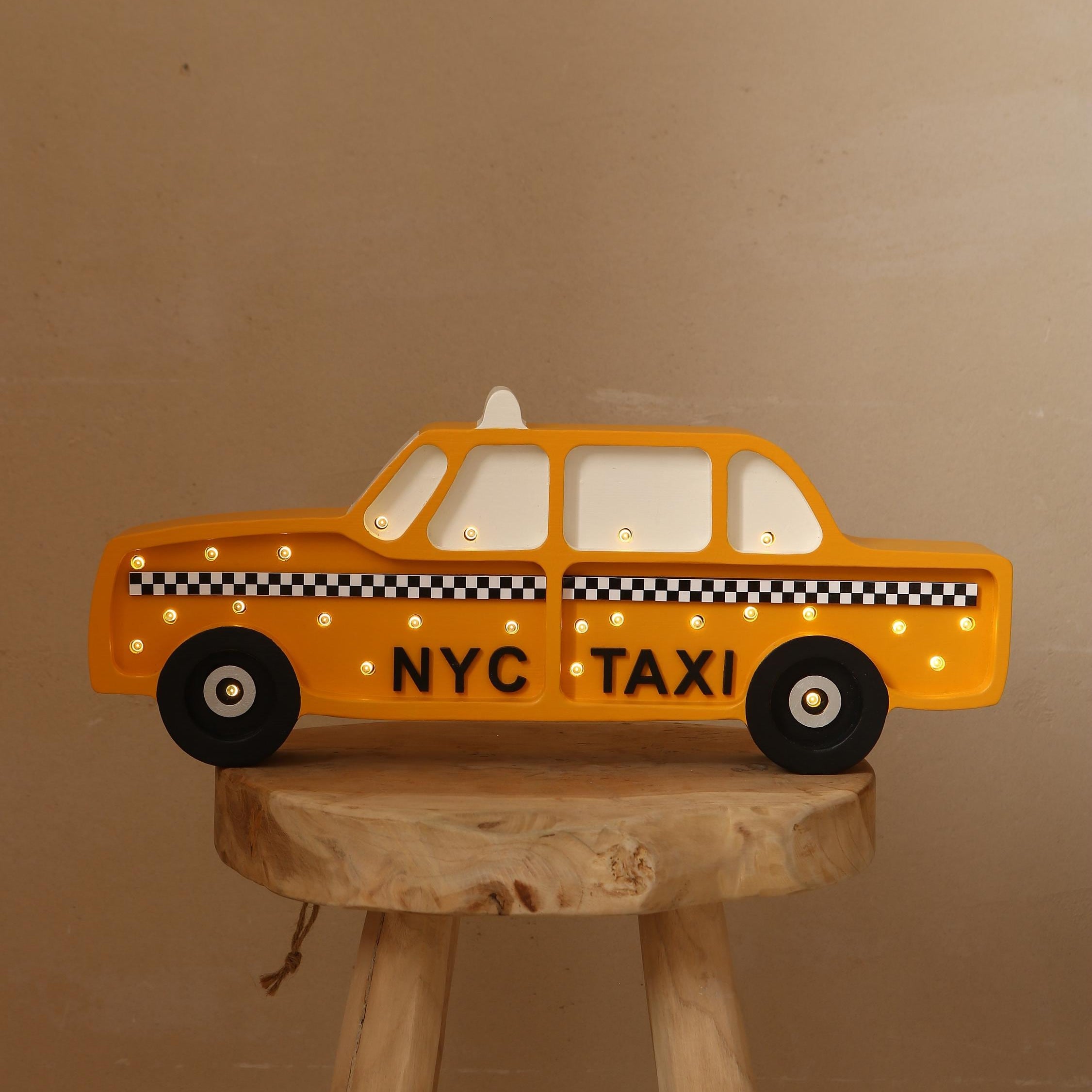 NYC Taxi Nachtlicht, Holzauto-Lampe für Jungenzimmer, Gelbes Taxi, Urbane Deko, Geschenk für Autofans, New York City Zimmerdekoration, Pop-Art-Stil