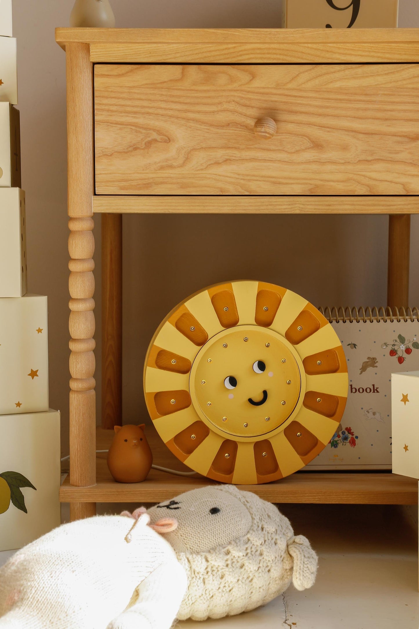 Nachtlicht Holzsonne – Handgefertigte Kinderzimmerlampe Babygeschenk Kinderzimmerdeko Sonnenlicht für Kinder Einzigartiges Babygeschenk Sonnenlampe Geburtstagsgeschenk