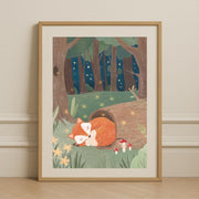 Wald Fuchs Kunstdruck Gemütliche Waldkinderzimmer Dekoration Schlafender Fuchs Illustration Babyzimmer Wandkunst für Kinderzimmer Druckbare Kunst Digitaler Download
