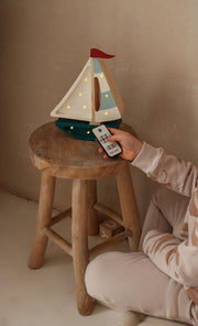 Wooden Sailboat Night Light Nautical Kids Room Decor Ocean Theme Lamp for Little Explorer Coastal Nursery Decoration Coastal Baby Room Decor