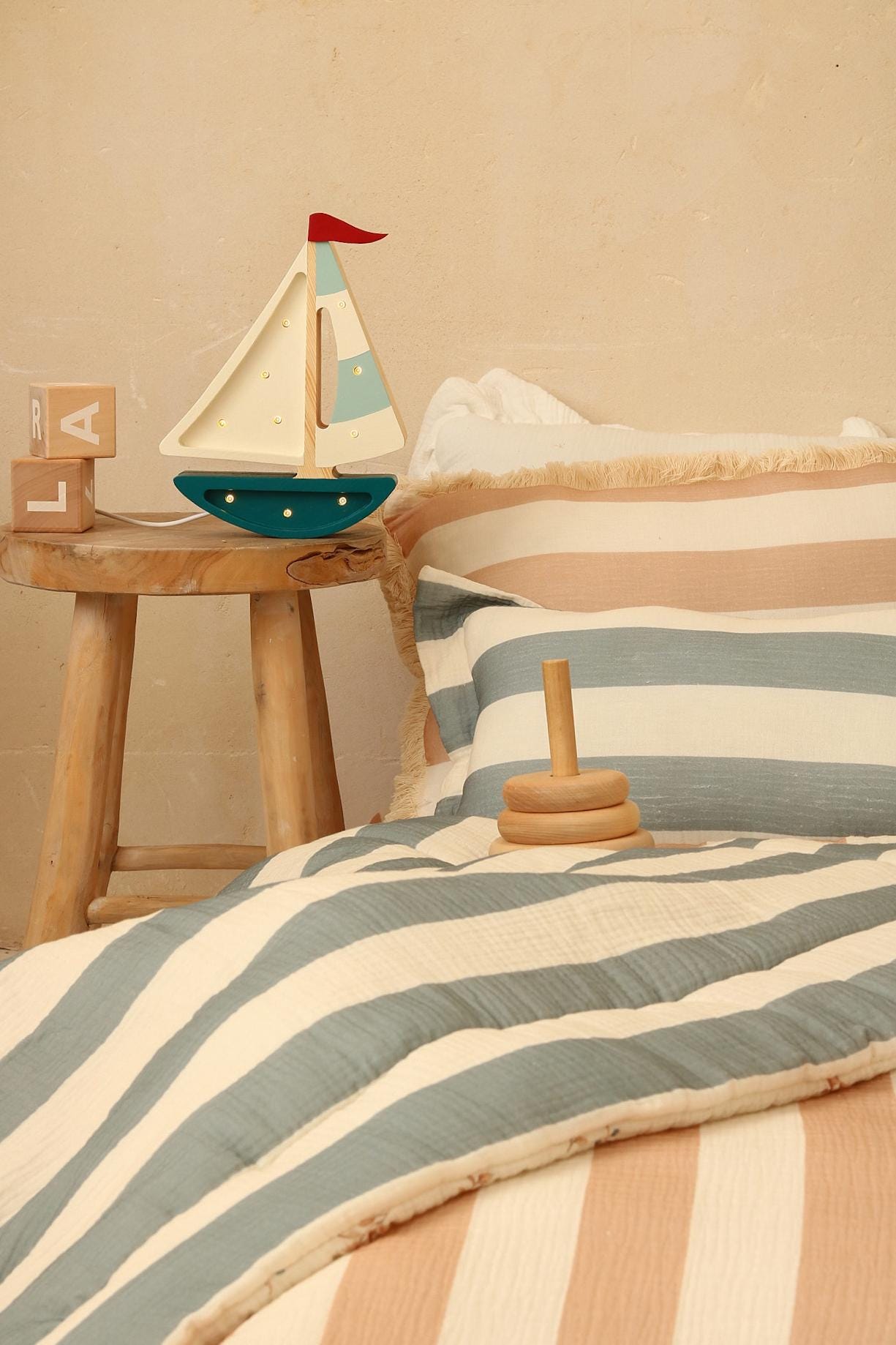 Wooden Sailboat Night Light Nautical Kids Room Decor Ocean Theme Lamp for Little Explorer Coastal Nursery Decoration Coastal Baby Room Decor