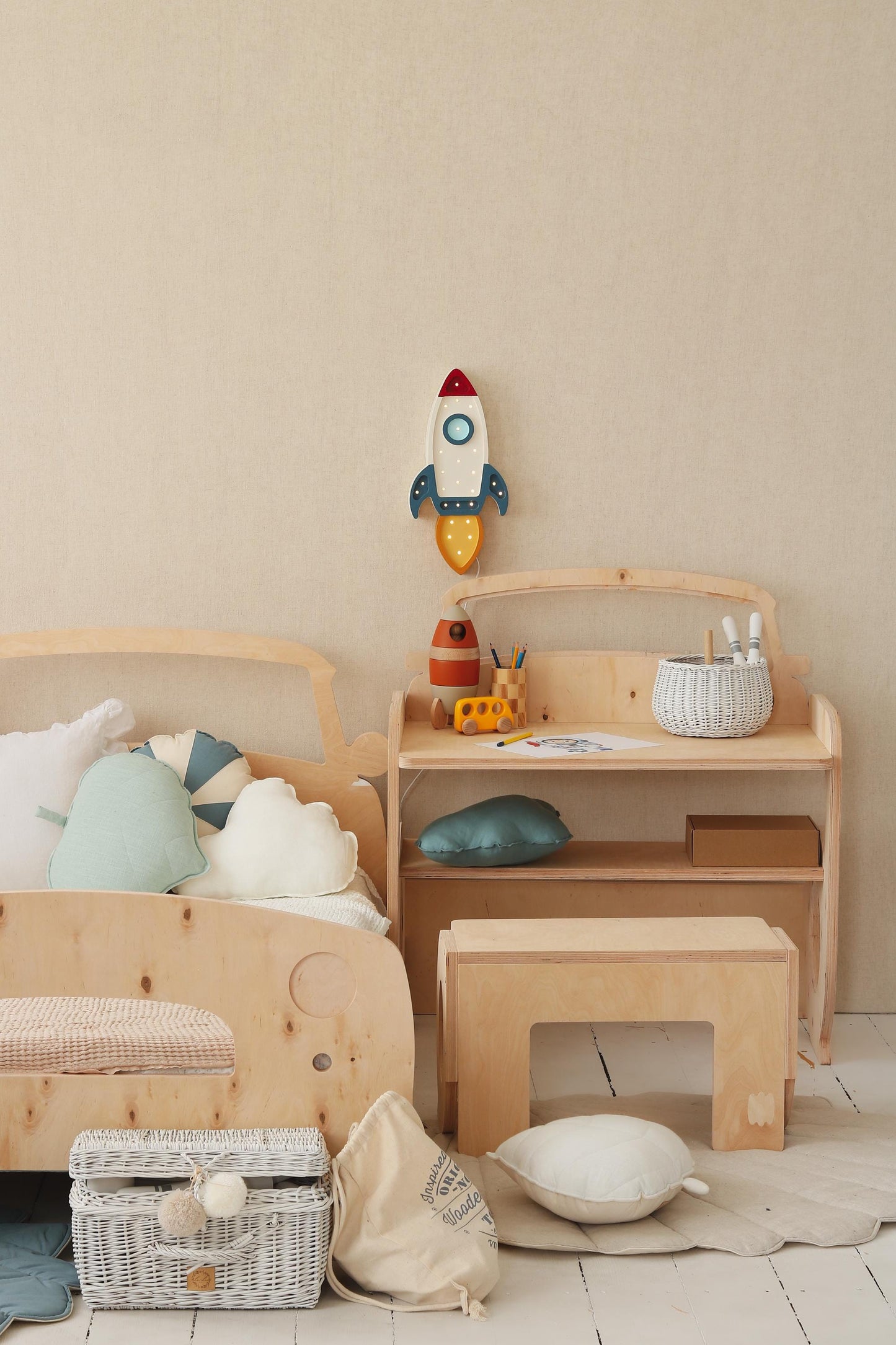 Wooden Space Ship Night Light Little Astronaut Kids Room Space Theme White Lamp Explorer Personalized Decor Cosmic Rocket Boys Room Galactic