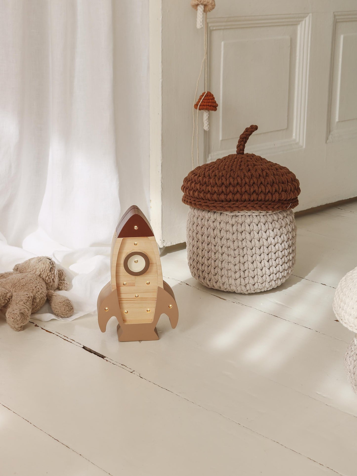 Space Rocket Night Light for Little Astronaut Kids Room Space Theme Natural Wooden Lamp for Little Explorer Space Adventure Decor Cosmic Boy