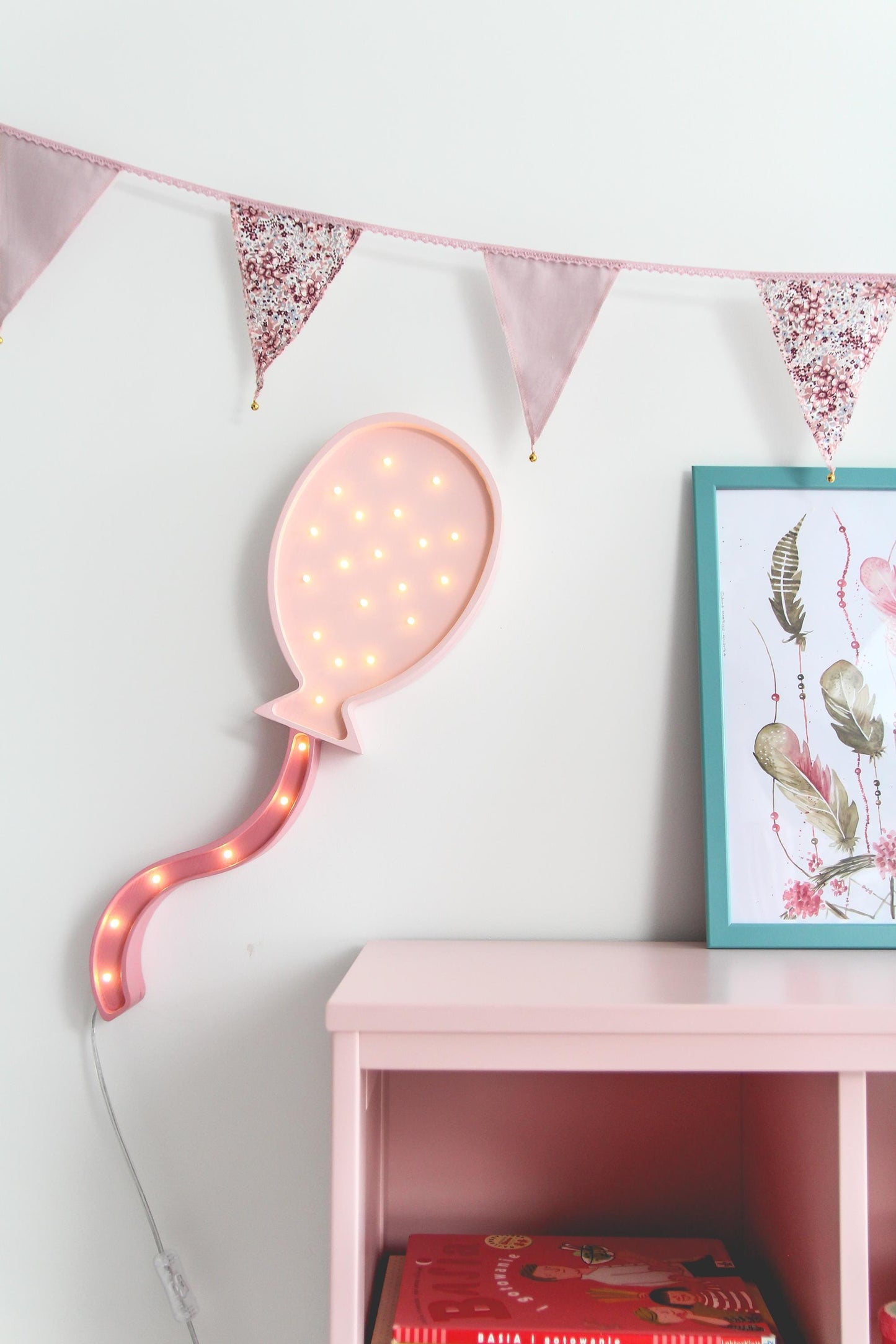 Nachtlicht aus Holz Heißluftballon für Mädchenzimmer Kinder LED Rosa Lampe Boho Dekor Babyparty Geschenk Prinzessin Mädchenzimmer Kinderzimmer Wanddeko