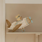 Holz-Nachtlicht Retro Flugzeuglampe Kinderzimmer Beige Deko Handgemacht Reisen & Abenteuer für Kinderzimmer Bär im Flugzeug Lampe Pilot Bär