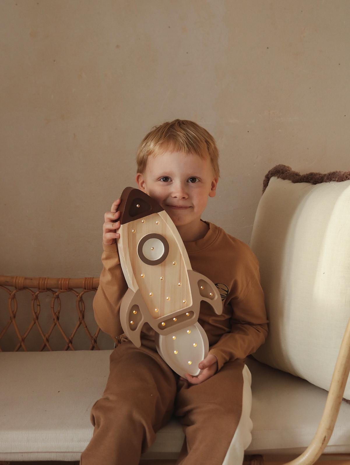 Wooden Space Ship Night Light Little Astronaut Kids Room Space Theme Brown Lamp Explorer Personalized Decor Cosmic Rocket Boys Room Galactic