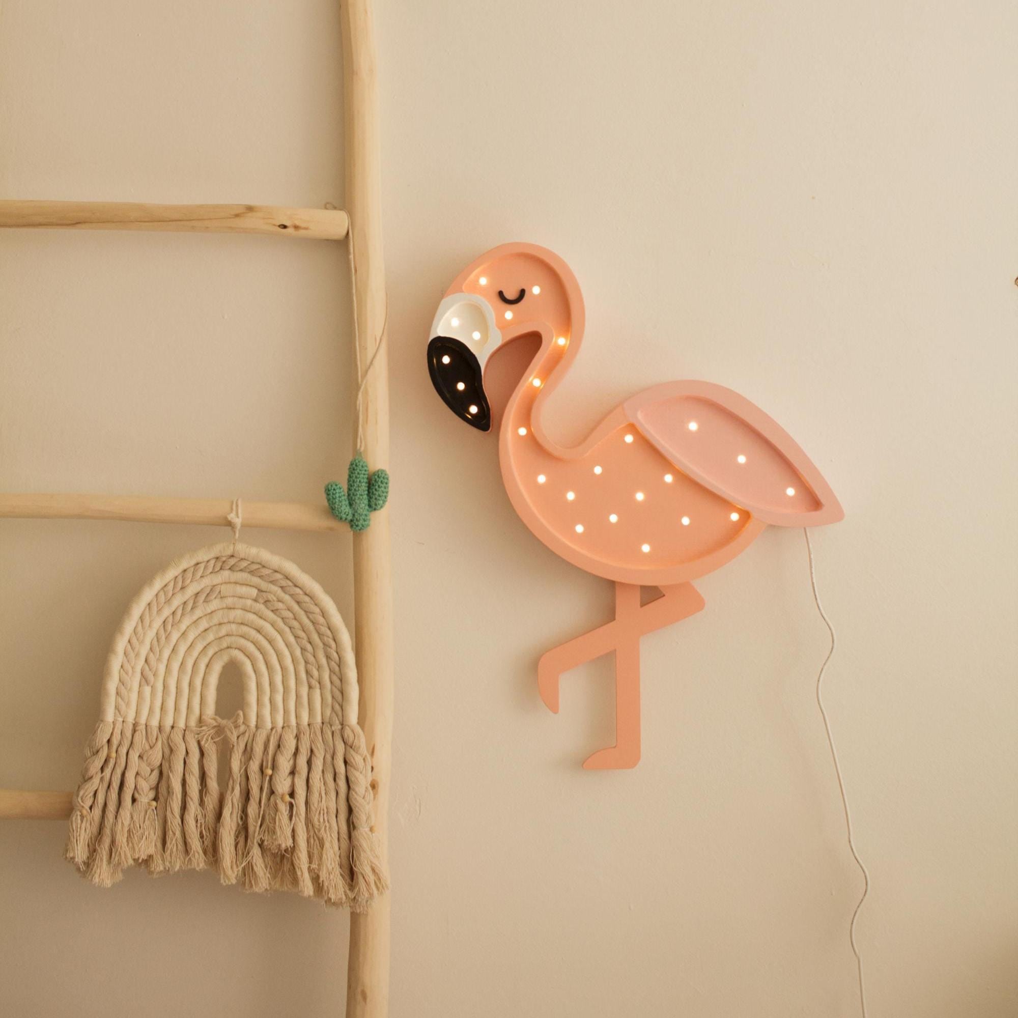 Wooden Flamingo Night Light Tropical Decor Lamp for Kids Pink Nursery Wall Decor Baby Shower Gift Girls Room Boho Baby Gift Exotic Animal