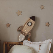 Wooden Space Ship Night Light Little Astronaut Kids Room Space Theme Brown Lamp Explorer Personalized Decor Cosmic Rocket Boys Room Galactic