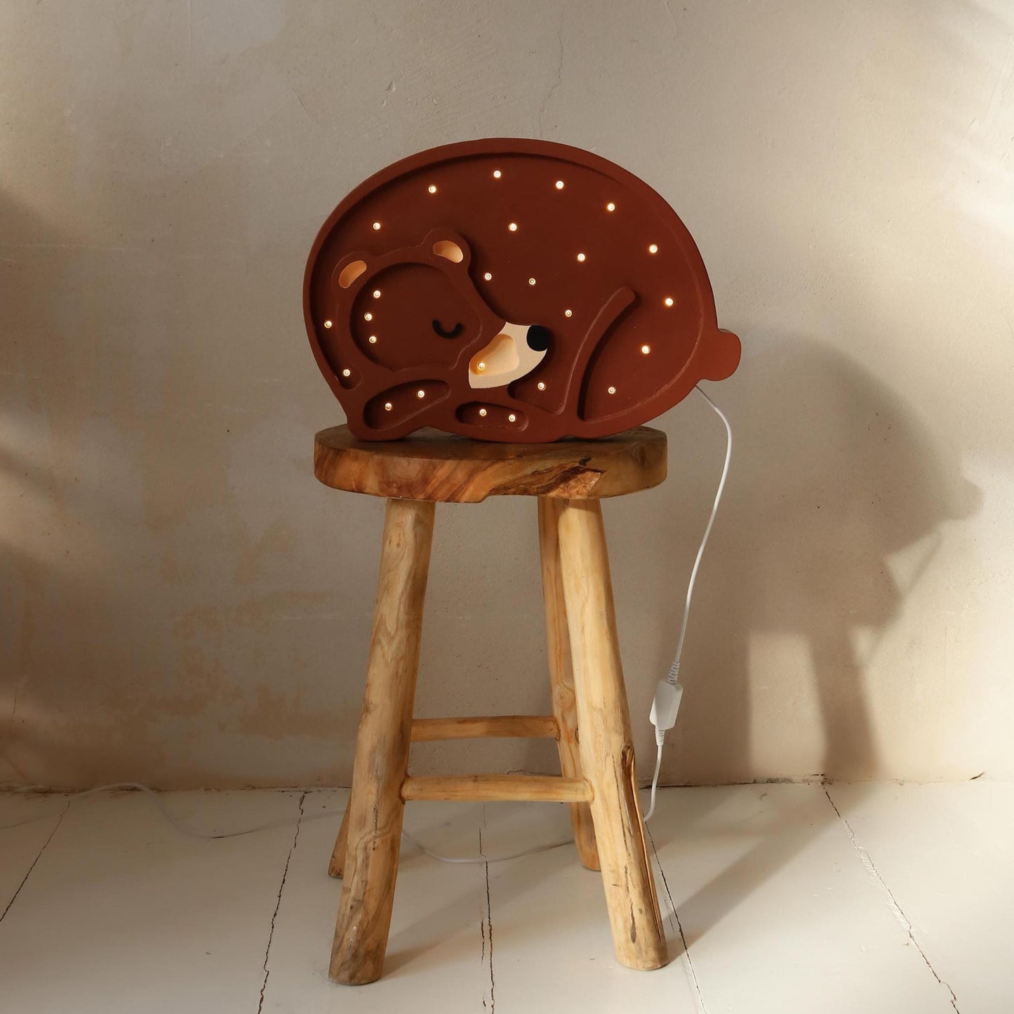 Wooden Bear Night Light Lamp Child’s Room Kids Room Forest Theme Handcrafted Gift for Baby Toddler Woodland Nursery Boys Decor Brown Natural