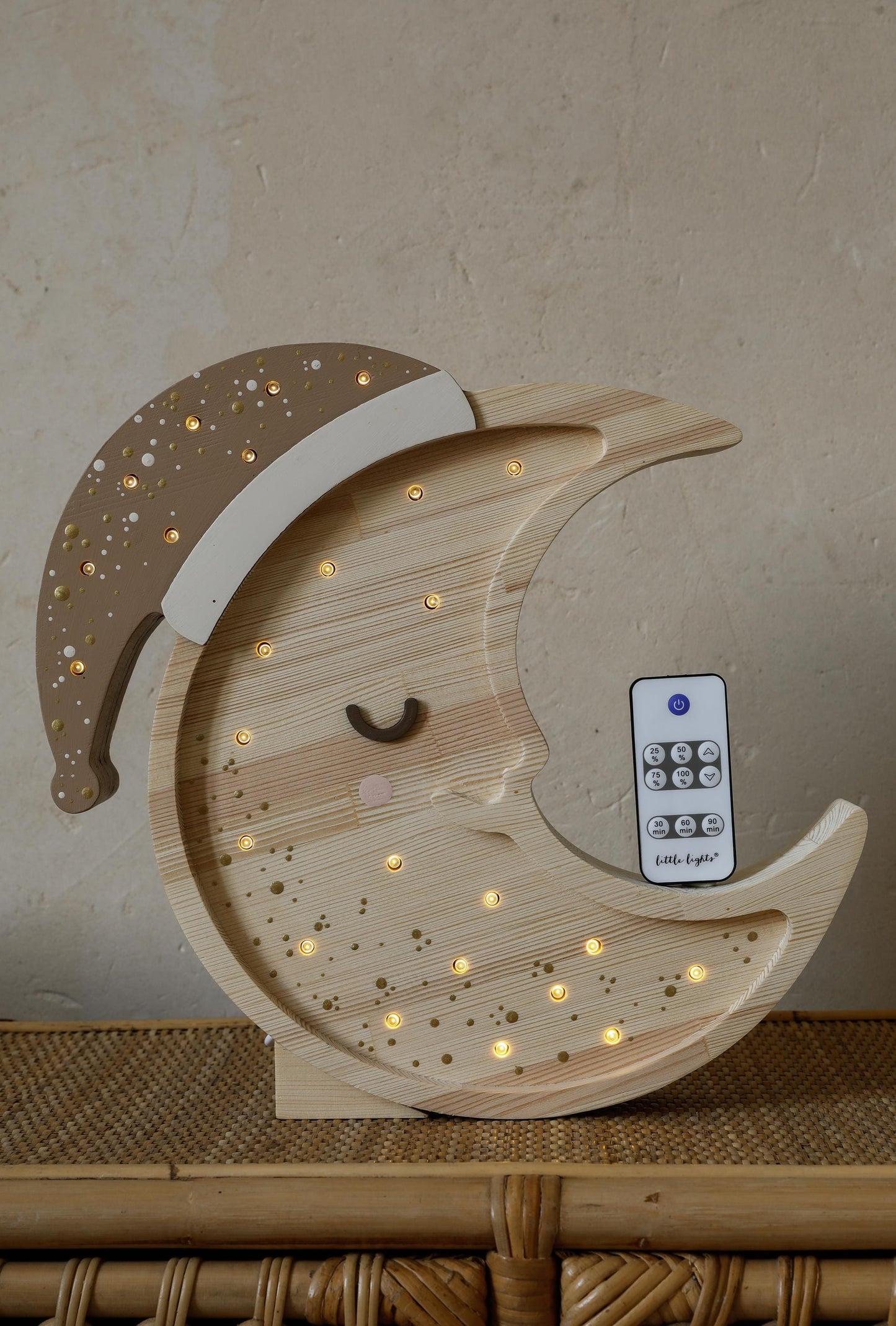 Adorable Moon Lamp for Nursery Decor Wooden Night Light Sky Decor for Nursery Kids Room Baby Girl or Boy Christening Gift Boho Style