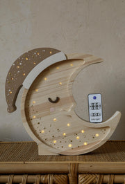 Adorable Moon Lamp for Nursery Decor Wooden Night Light Sky Decor for Nursery Kids Room Baby Girl or Boy Christening Gift Boho Style