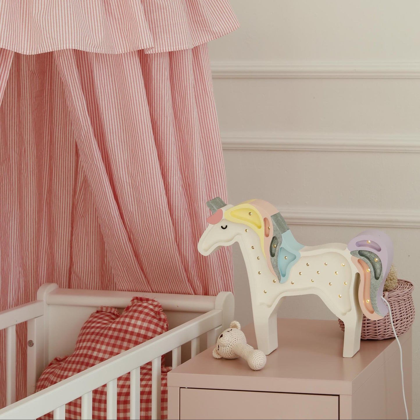 Einhornlampe aus Holz, Kinderzimmer-Deko, handgefertigt, Märchen-Thema, Beleuchtung, Kinderzimmer-Wandlampe, Pferd-Nachtlicht, Pastell-Regenbogen, Rosa, Mädchenzimmer