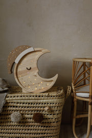 Adorable Moon Lamp for Nursery Decor Wooden Night Light Sky Decor for Nursery Kids Room Baby Girl or Boy Christening Gift Boho Style
