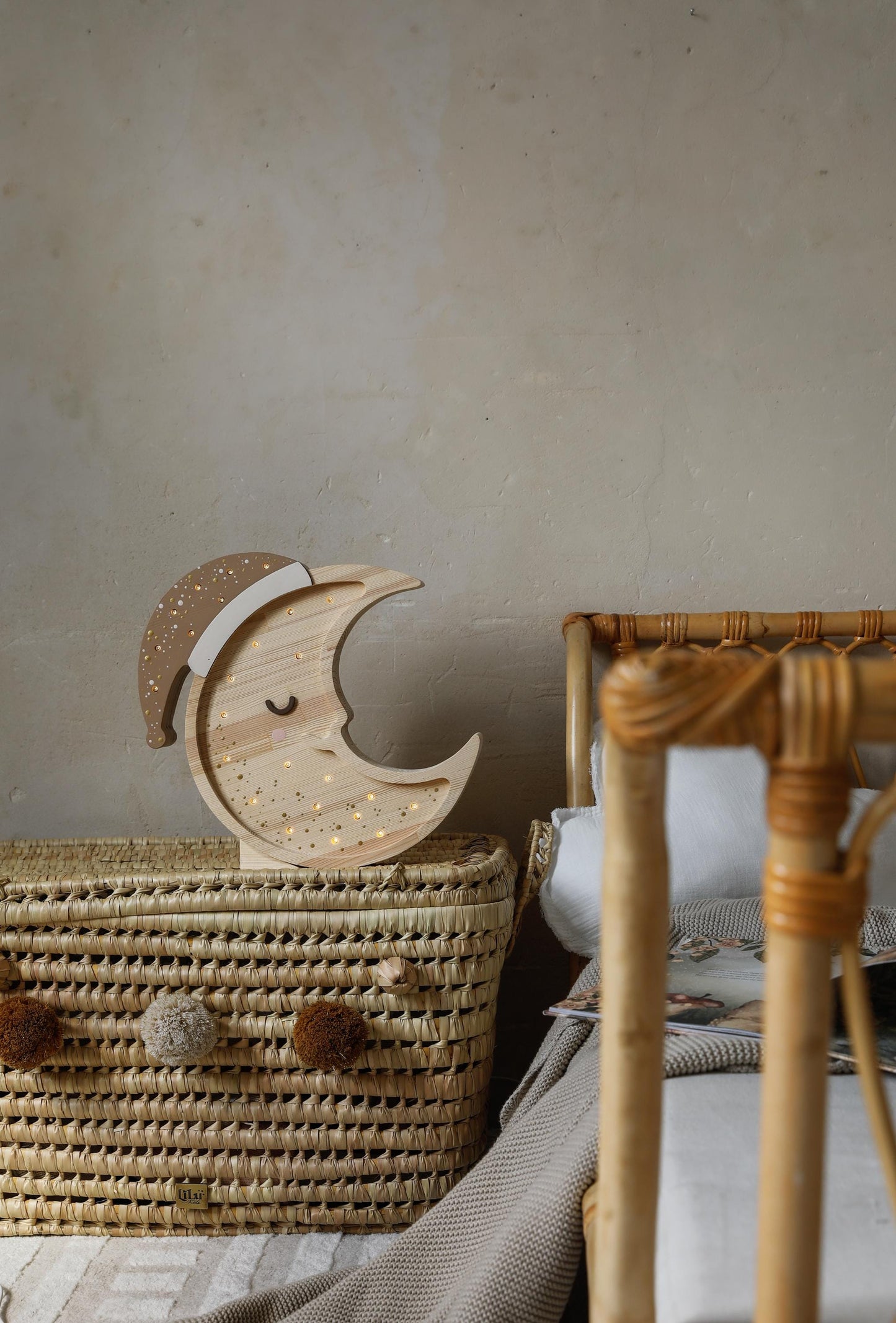 Adorable Moon Lamp for Nursery Decor Wooden Night Light Sky Decor for Nursery Kids Room Baby Girl or Boy Christening Gift Boho Style
