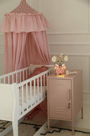 Nachtlicht Maus aus Holz für Kinder, handgefertigte Babyzimmerlampe, Babypartygeschenk, Maus im Maileg-Stil, Zirkus-Motiv, Mädchenzimmer, Rosa, Tierwanddeko
