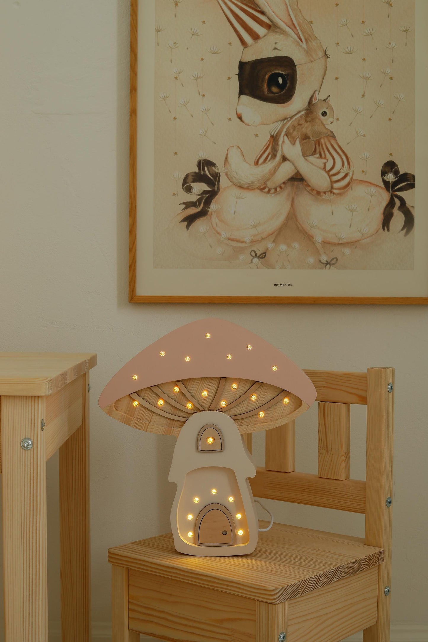 Pilz-Nachtlicht Holz LED Wald-Kinderzimmer Herbstdeko Märchen Kinderzimmer Pilzhaus Weihnachtsdeko Waldtiere Wald