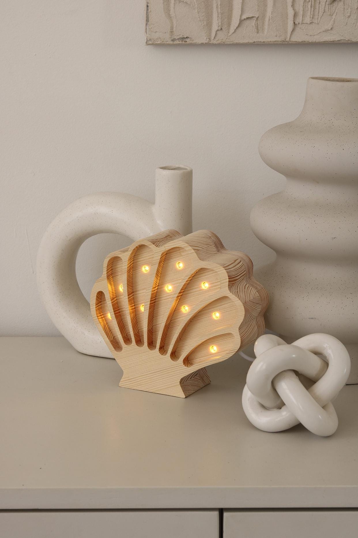 Muschel-Nachtlicht aus Holz, pinkfarbene Lampe für Meerjungfrauen-Zimmer, Kinderzimmer, Ozean-Thema-Deko, Küsten-Kinderzimmer-Deko, Boho-Stil, Ozean-inspiriert, Bali-Stil