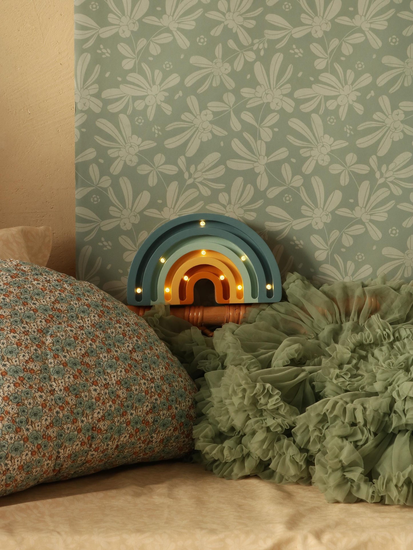 Hölzernes Regenbogen-Nachtlicht, Kleinkinder-Schlafzimmerlampe, Montessori Babyzimmer-Deko, blaue Regenbogenlampe, Baby Jungenlampe, Kinderzimmer-Deko, Denim-Zimmer