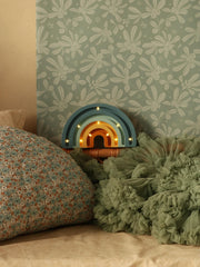 Hölzernes Regenbogen-Nachtlicht, Kleinkinder-Schlafzimmerlampe, Montessori Babyzimmer-Deko, blaue Regenbogenlampe, Baby Jungenlampe, Kinderzimmer-Deko, Denim-Zimmer