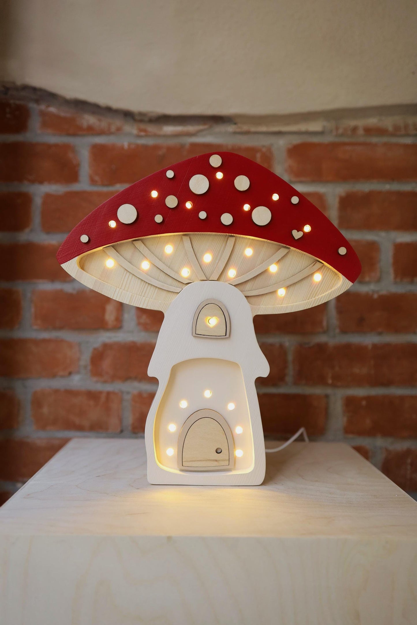 Pilz Haus Nachtlicht Holz Wald Kinderzimmer Herbst Deko Märchen Kinderzimmer Weihnachtsdekoration Waldtiere Wald