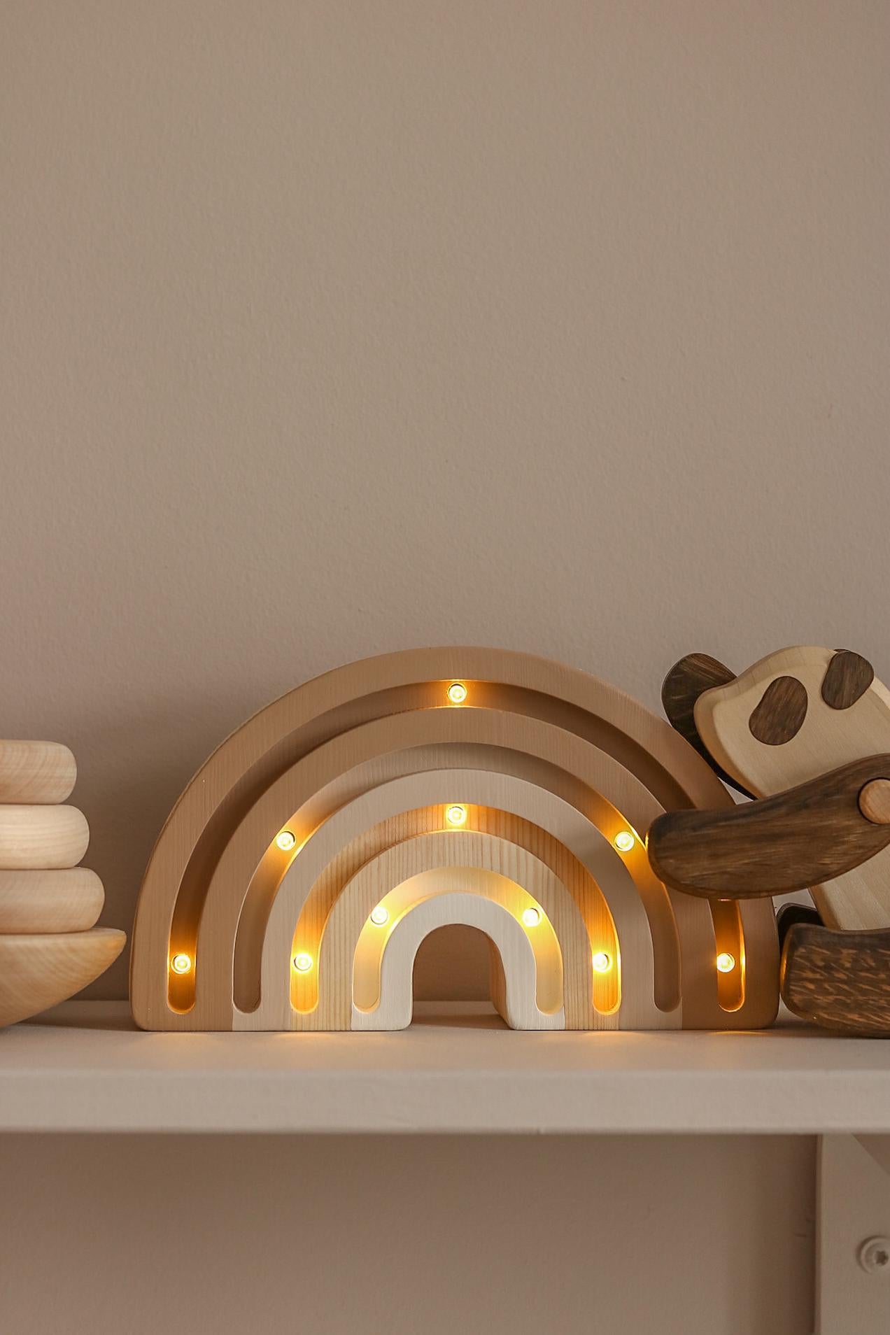 Regenbogen-Nachtlicht aus Holz, Kleinkinder-Schlafzimmerlampe, Montessori Babyzimmer Deko Pastell Cappuccino Regenbogen-Babylampe Kinderzimmer Deko Braunes Zimmer