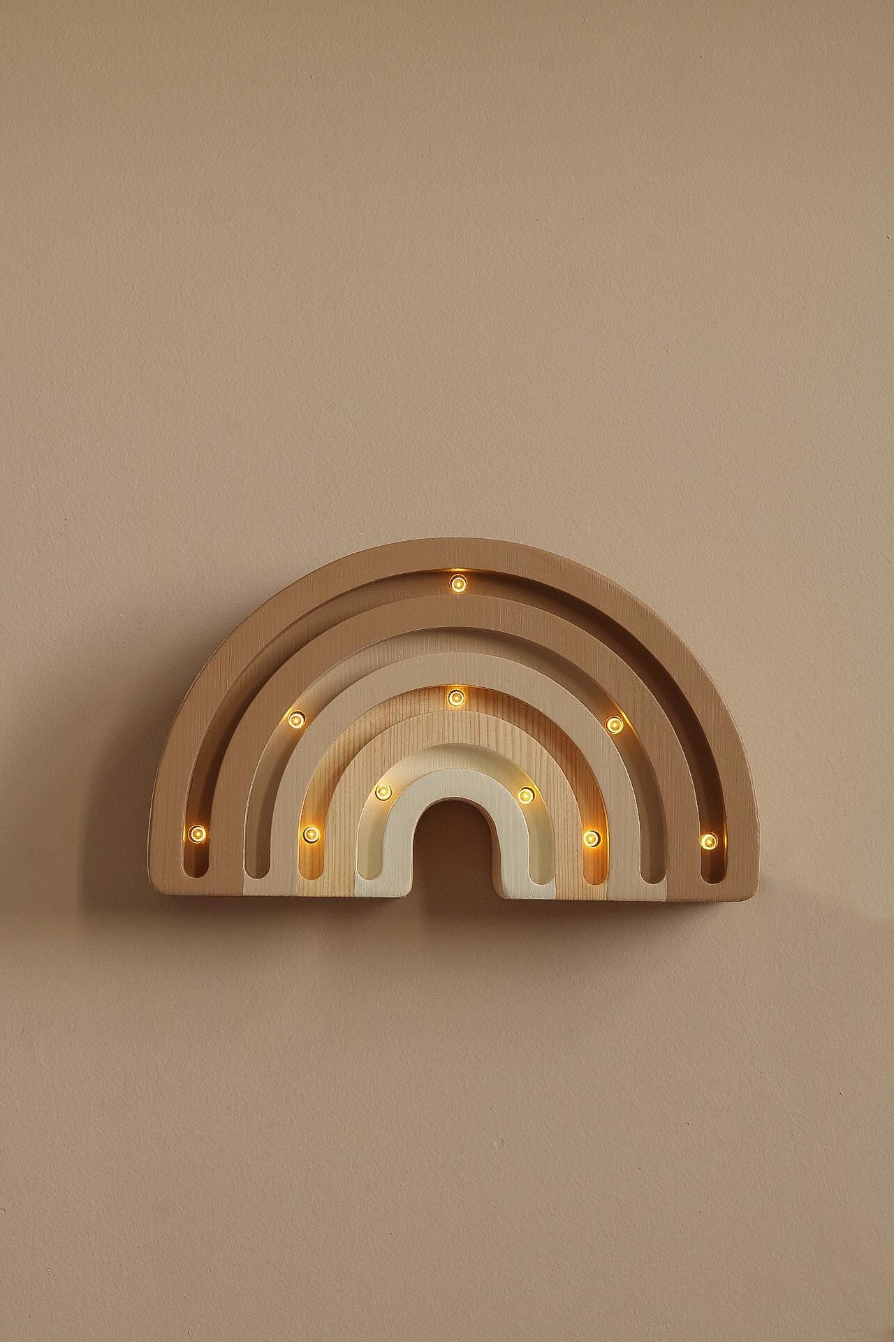 Regenbogen-Nachtlicht aus Holz, Kleinkinder-Schlafzimmerlampe, Montessori Babyzimmer Deko Pastell Cappuccino Regenbogen-Babylampe Kinderzimmer Deko Braunes Zimmer