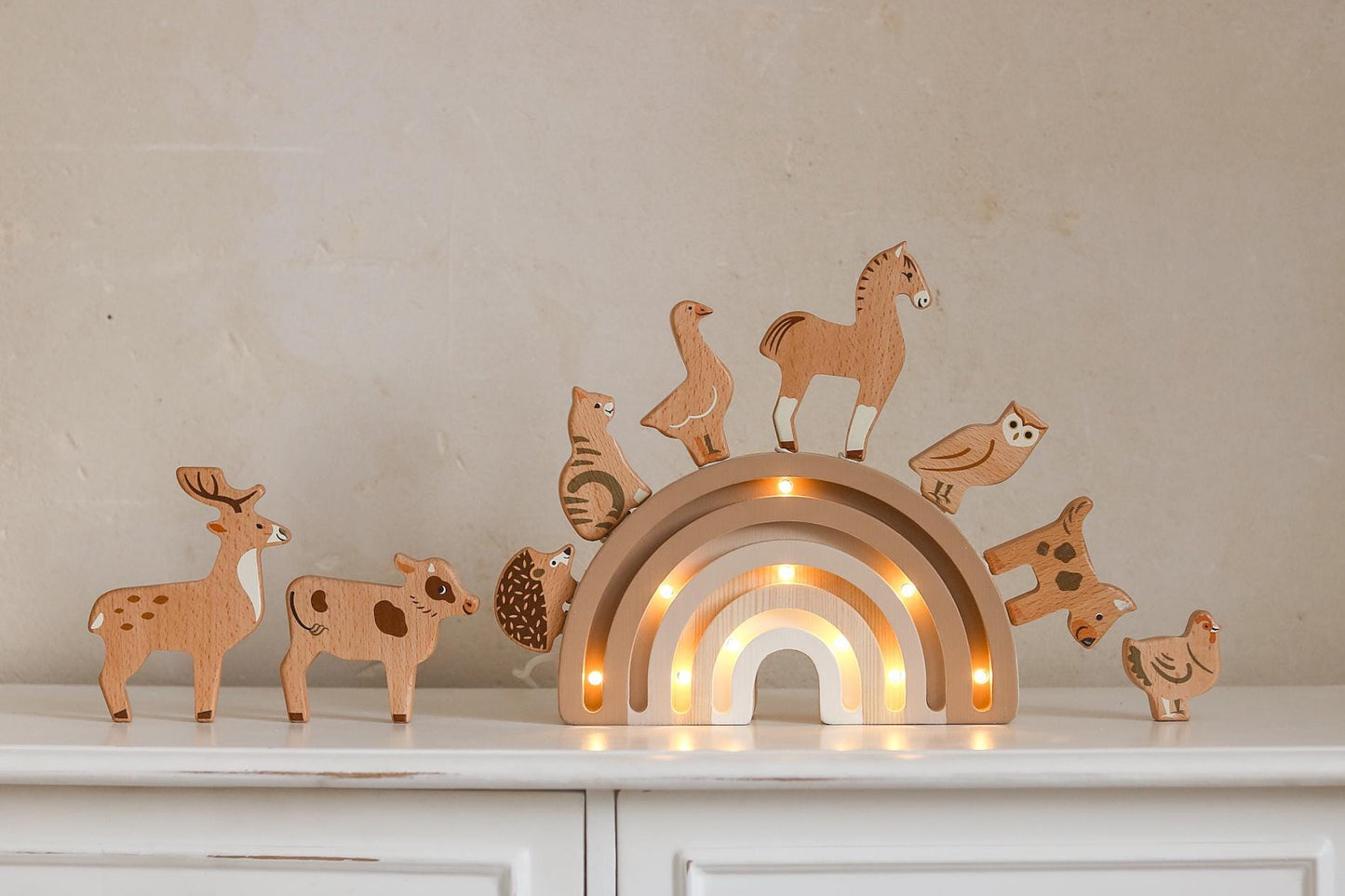 Regenbogen-Nachtlicht aus Holz, Kleinkinder-Schlafzimmerlampe, Montessori Babyzimmer Deko Pastell Cappuccino Regenbogen-Babylampe Kinderzimmer Deko Braunes Zimmer